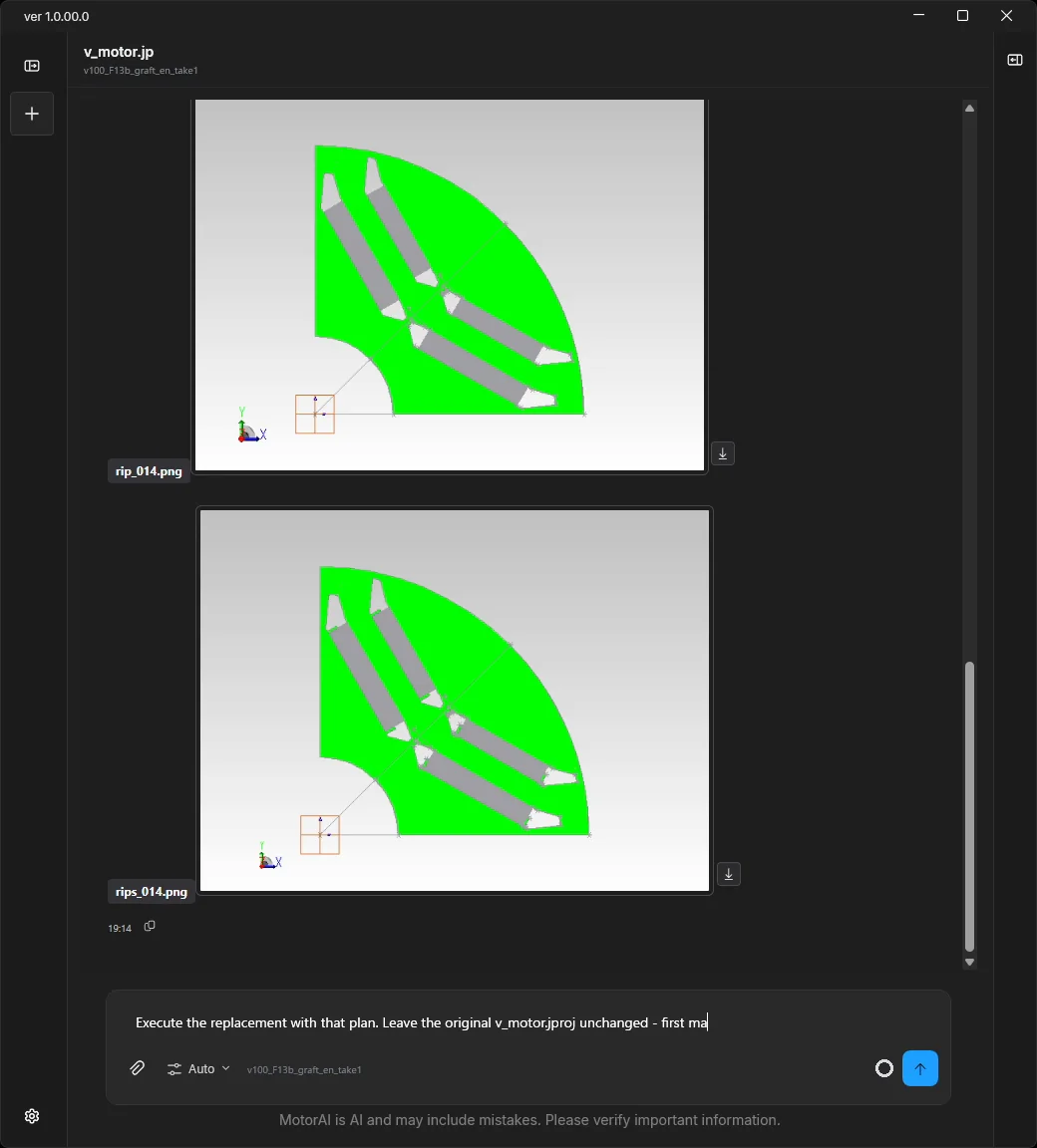 Cross-sections of the current rotor and the target template, with the consistency check of pole count, dimensions and air gap